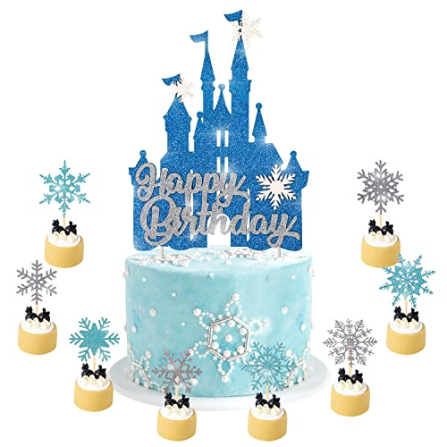 Frozen Castle Birthday Party Decoration Frozen Castle Cake Topper Snowflake Theme Cupcake Toppers For Winter Wonderland Christmas Party Supplies #TOP15