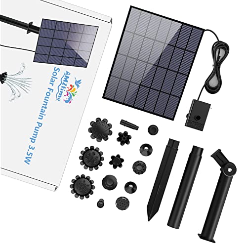 AMZtime 3,5W DIY Solar Springbrunnen für Außen mit 1,5M Wasserleitung und Pfahl, Upgrade Solar Teichpumpe Kit Solarpumpe mit 17 Effekte Solar Wasserpumpe Solar Fontäne für Gartenteich VogelBad