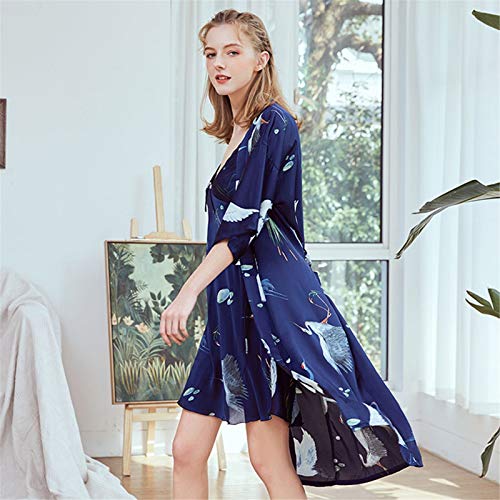 Womens Floral Satin Kimono Robes Bride Bridesmaids Nightdress Satin Wedding Kimono Bridal Lingerie for Ladies - Thumbnail 4