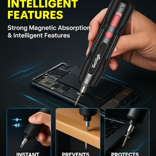 Image of GoHigh PowerPlus Electric Screwdriver - 32 Bits, 4.2V Cordless, 1Hour Fast Charge, Auto Torque, Magnetic Grip | Ideal for Furniture, Electronics & DIY | 1Year Warranty