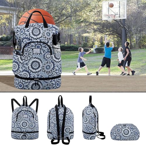 Image of Kamo Drawstring Backpack Bag - Sport Swimming Yoga Backpack with Shoe Compartment, Two Water Bottle Holder for Men Women Large String Backpack Athletic Sackpack for Travel