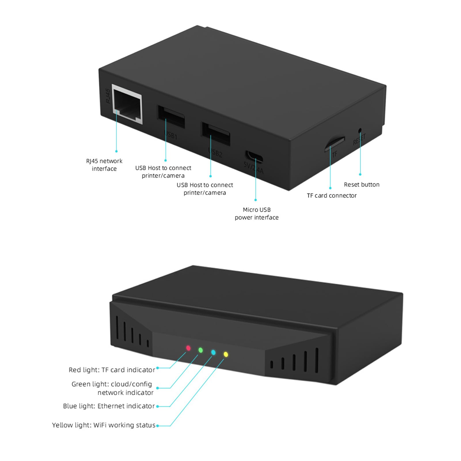 WiFi Box 2.0 Assistant de Prise de Vue en accéléré pour Imprimante 3D Configuration BT et à Distance, Carte TF 8G Incluse, Convient aux Utilisateurs D'imprimante 3D FDM, Matériau ABS Noir