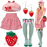 Breathffy 5 Pcs Strawberry Lemon Cake Costume Halloween Y2K Cake Costume Accessories Set for Women Girls 2000s Outfits(Pink Green,Strawberry M)