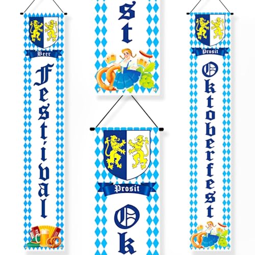 Banderines Decorativos Para Oktoberfest - Pack De 2, 180x30 Cm, Tela De Poliéster | Para Fiestas Bávaras Y Decoración