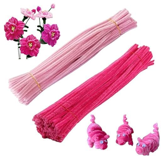 Image of 100Pcs Pipe Cleaners Craft Set | Chenille Stem Fuzzy Sticks DIY Craft Supplies for Art Projects Activities, Decorations, Flower Making, Modeling & Sculpting (Pink)