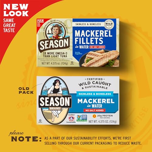 Image of Season Sardines & Mackerel Variety Pack Wild Caught, 2 of Each, 6-Pack | Keto, Kosher, Sardines in Olive Oil, in Water (No Salt Added), Skinless & Boneless Mackerel