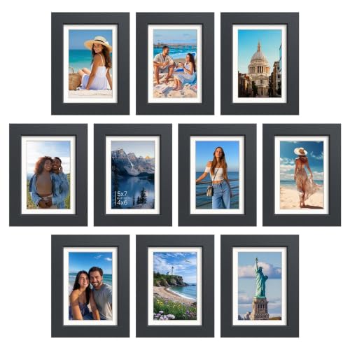Image of VCK 5x7 Picture Frame Set of 10, Photo Collage Wall Decor, Black Wood