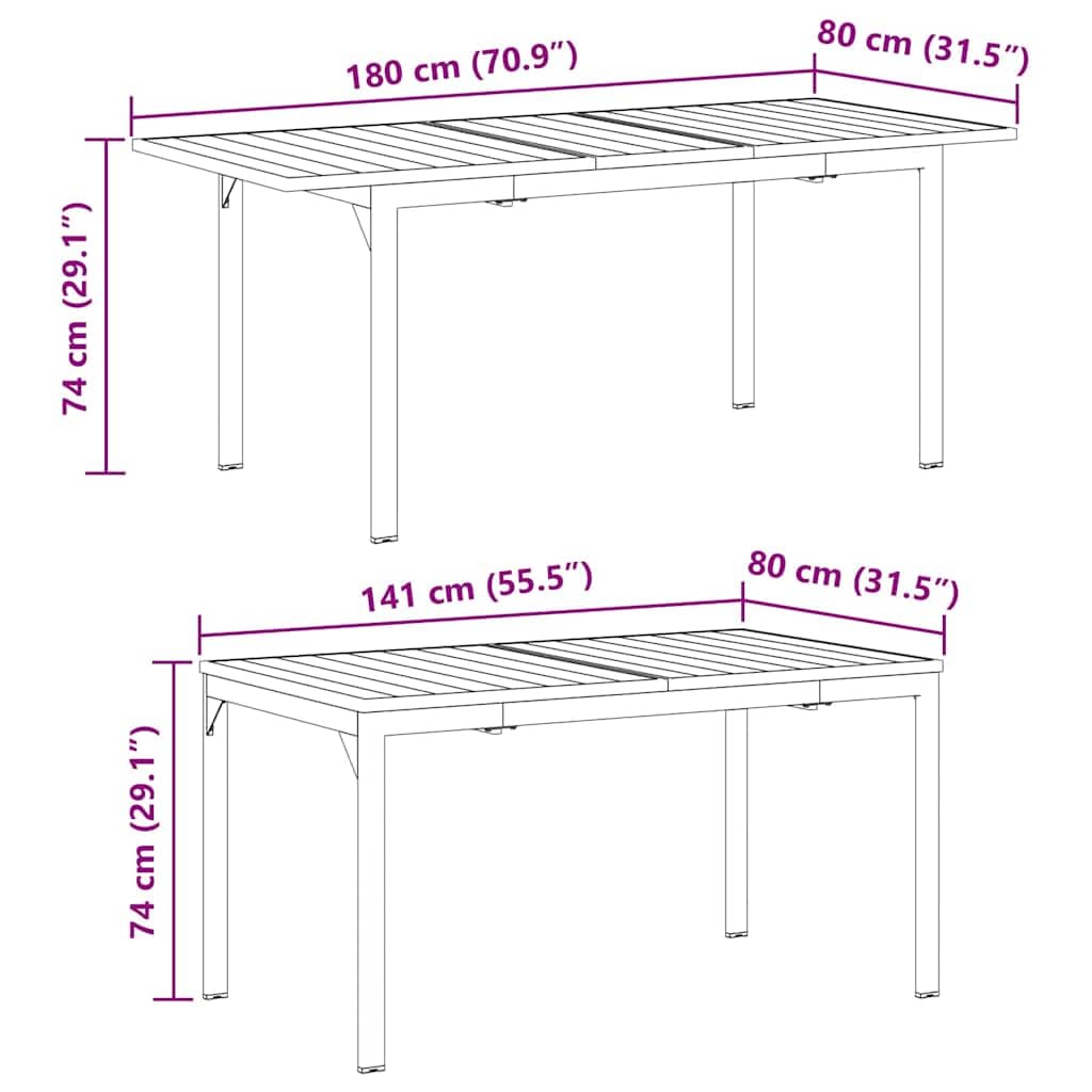 vidaXL Tavolo da Giardino Estensibile per Fino a 6 Persone, con Lunghezza Regolabile 140-180 x 80 x 76 cm, Perfetto per Esterni. Ha Un Design Moderno, è in Alluminio Resistente e ha Una Finitura Gri