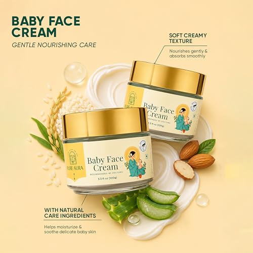 Image of Pure Aura Baby Face Cream 100gm, Pack of 2 - Doctor Recommended Ayurvedic & Organic Baby Cream with Shea Butter & Almond Oil | Chemical-Free Moisturizer for Newborns & Sensitive Skin