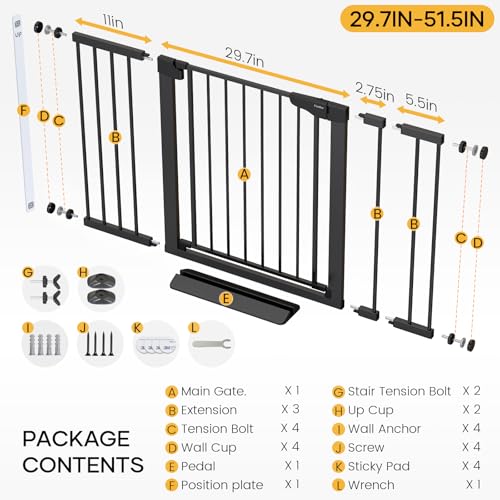 Image of Cumbor 29.7-50" Baby Gate Extra Wide, Safety Dog Gate for Stairs, Charcoal