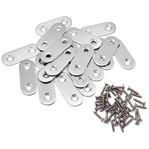 Hysagtek 20 Pcs Flat Corner Brace Plates Metal Joining Plates Connector Repair Plates Bracket with Fixing Screws,40 X 16mm, 2 Holes,Stainless Steel, Silver Color Cover
