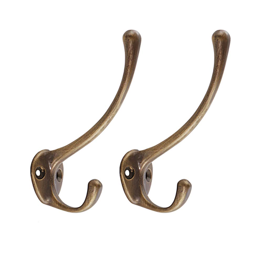 Tiazza 2Pcs Antique Solid Brass Clothes Hooks Entryway Coat Hooks Scarf and Jacket Hangers Perfect Bath Towel Heavy Hooks (Antique Bronze)