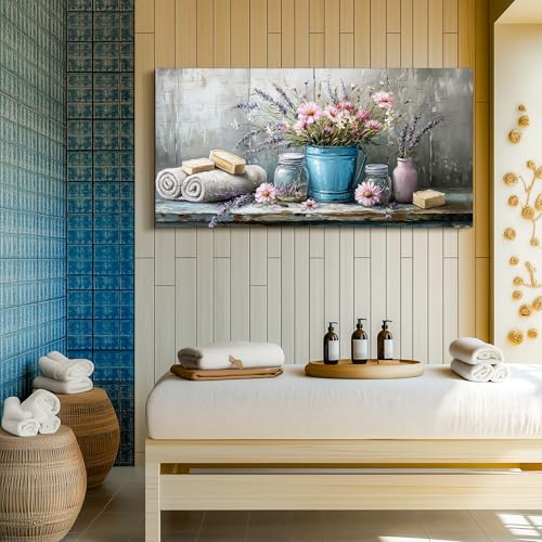 SERIMINO Still Life Large Wall Art, Nature Wildflower Canvas Art Prints, Cozy Scene Retro Aesthetic Painting, Earthy Wall Pictures for Living Room Bathroom Laundry Room Rustic farmhouse Decor 30"X60"