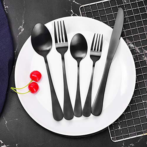 40 Pieces Matte Black Silverware Set Serve for 8, Stainless Steel Flatware Set Utensils Cutlery Tableware Set Including Steak Knife Fork and Spoon, Gift Package for Wedding Housewarming