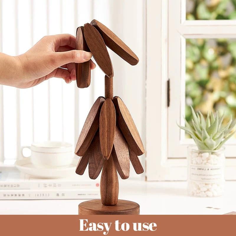 Image of Wooden Trivets for Hot Dishes Tree Shape Trivet Set Coaster for Teapot Hot Pots Coster for Dishes Stand,Stand Foldable Wooden Tree Trivet Stacking 4 Pieces Trivet Table Protection
