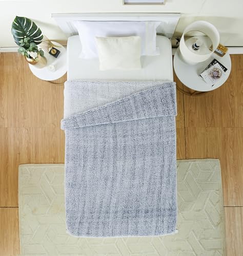 Image of amazon basics Polyester Single Bed Sherpa Blanket (270 GSM) | Polyester Single Layer (Navy Blue)