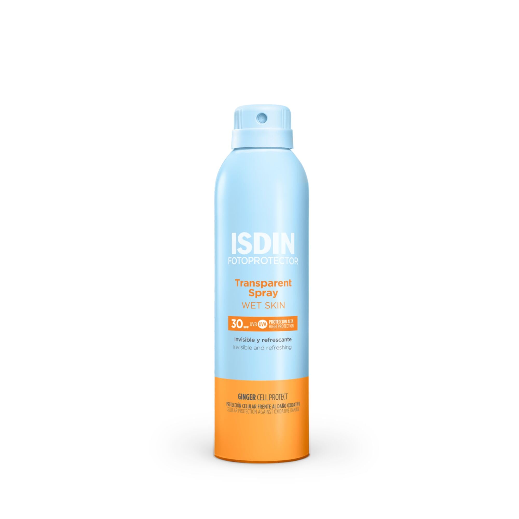 ISDIN Fotoprotección Transparent Spray Wet Skin SPF 30, Protector Solar Corporal Invisible en Spray, muy Resistente al Agua y de Absorción Inmediata, 250 ml