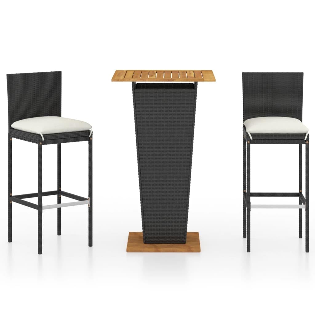 vidaXL Ensemble de Bar de Jardin 3 pcs et Coussins Résine tressée Noir
