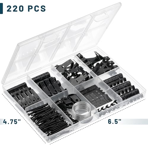 Image of Mr. Pen- Picture Hanging Kit, 220 pcs, Black, Assorted Hooks, Nails | Sawtooth Hangers, D-Rings, Steel Wire, Ring Hooks, Home Wall Mount Hardware for Frames, Canvas, Decor