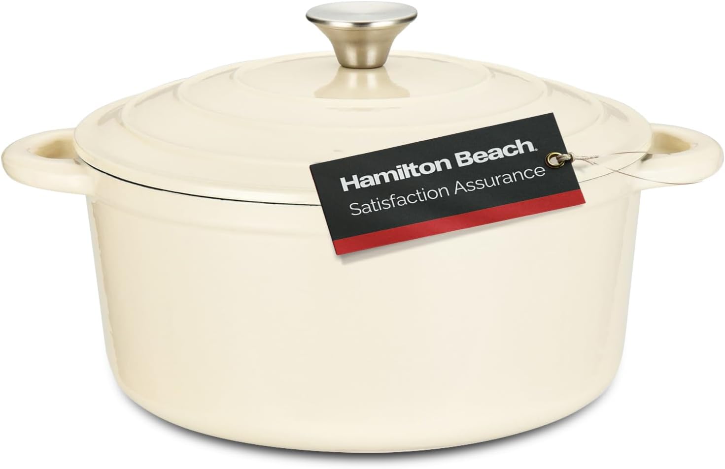 Hamilton Beach 5.5-Quart Enameled Cast Iron Dutch Oven Pot with Lid, Cream Cream Dutch 5.5-Quart