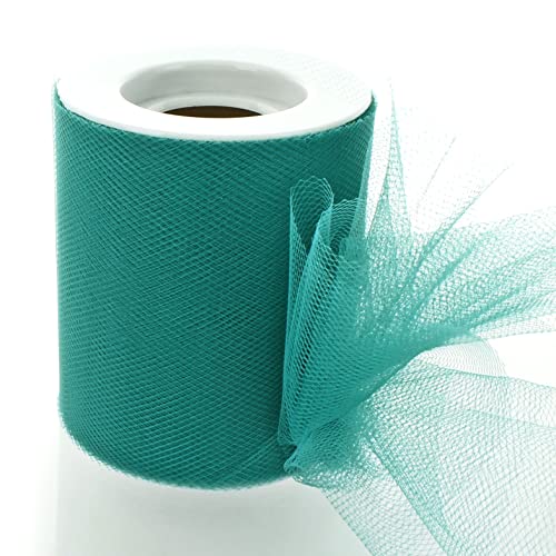 Image of 3 inch Premium Tulle Fabric Roll for Crafts, Wedding, Party Decorations, Gifts - Teal 100 Yard Spool