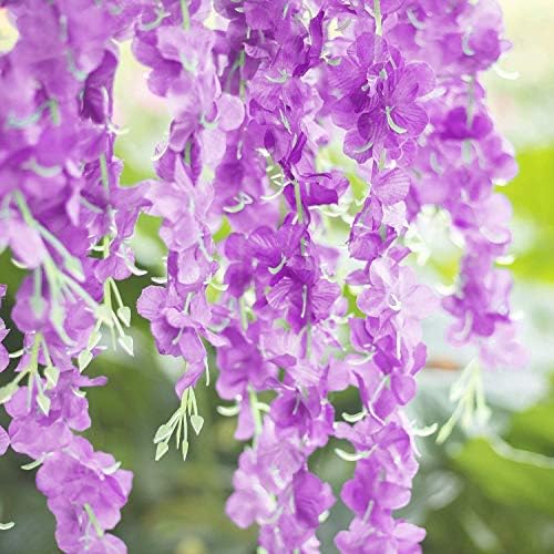 WARMY 8 Pack Artificial Wisteria Hanging Flowers Fake Wisteria Garland Wisteria Artificial Flowers Fake Wisteria Vine Purple Wisteria Plant for Outdoor Wedding Home Garden Flower Garland Décor(Purple)