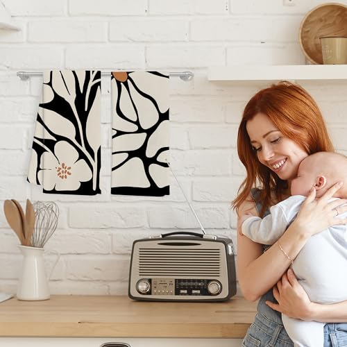 Boho-Floral-Kitchen-Towels-Set-of-2-Black-Floral-Hand-Towels-Beige-Dish-Towels-Decorative-Kitchen-Towels-Botanical-Decorative-Kitchen-Towels-Boho-Hand-Towels-for-Bathroom-1624-Inches Boho Floral Kitchen Towels Set of 2 Black Floral Hand Towels Beige Dish Towels Decorative Kitchen Towels Botanical Decorative Kitchen Towels Boho Hand Towels for Bathroom 1624 Inches