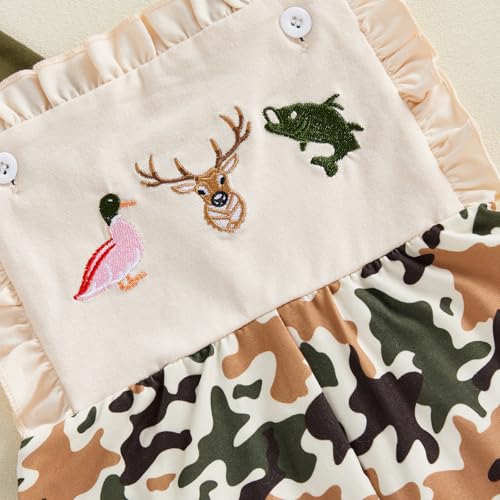 Lucikamy Toddler Baby Girl Bell Bottoms Romper Jumpsuit Kids Camo Overalls Suspender Flare Pants Outfit (Camo-Army Green, 12-18 Months)