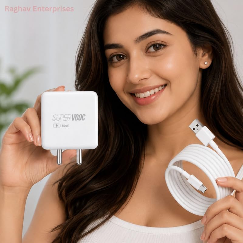 Image of 80W Supervooc Charging Charger with 1M Type C Cable Support Dash /Superdart /Wrap /Vooc for Oneplus 15 /15r /13s /13 /13R /12 /12R /11 /11R /Nord 6 /5 /Ce5 /Realme /iQOO | Fast Charge Adapter -JJ White