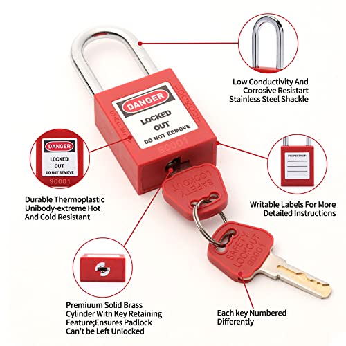 Lockout Tagout Locks Loto Tags Lockout Locks Keyed Different Loto Safety Padlocks Lock Out Tag Out Kit For Lockout Station (50Locks/50Tags, Red) #TOP5