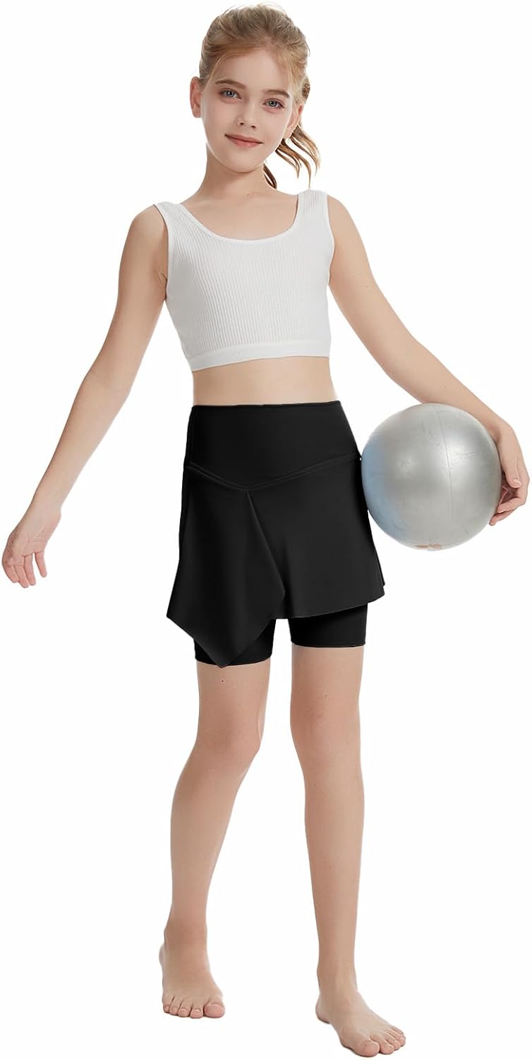 Girls High Elastic Waist Shorts Kids Cute Active Golf Tennis Skorts Skirts Leggings Pants - Image 5
