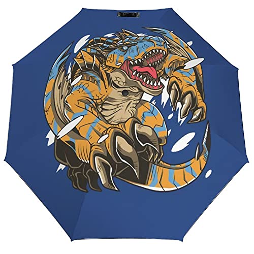 轟竜ティガレックス 折りたたみ傘 個性的 紫外線遮蔽 晴雨兼用 超撥水 8本骨 zarker 自動開閉 携帯便利 収納ポーチ付き 梅雨対策 耐風 高耐久度 可愛い