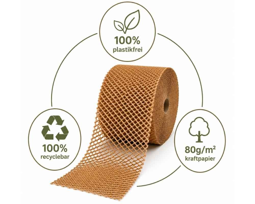 Wabenpapier Rolle 40cm x 250m Packpapier | 80g/m² Kraftpapier | Stoßdämpfendes Polsterpapier | 100% plastikfrei & recyclebar | Verpackungsmaterial für Gewerbe & Versand (1)