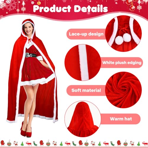 Weihnachten Santa Umhang, Weihnachtsmann Mantel, Kapuzenumhang Rot, Rote Samt Weihnachtsmantel, Weihnachtsmantel Cape Damen, Weihnachtskostüm für Feiertagspartys, Cosplay, Maskerade (120cm)