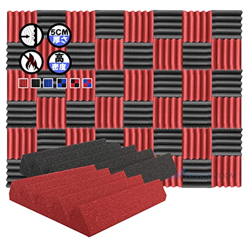 Arrowzoom スーパーダッシュ 新しい 48 ピース 防音 遮音 密度26㎏/m3 作品 吸音材 楽器 緩衝材 防音材 音響泡断熱治療 消音 超強力 騒音 スタジオ 吸音材質 室内装飾 防音対策 250x250x50 mm 縮状態出荷 スタジオレコーディング wedge タイルパネルウェッジサ SD1134 黒と 赤