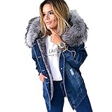 BZB Women's Hooded Denim Jackets Thicken Lined Faux Fur Plus Size Parka Jackets Coat Size S-3XL