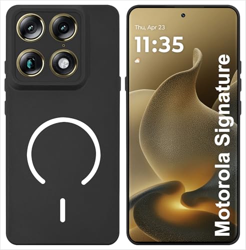 Image of SBMS Silicone Back Cover Case for Motorola Signature | Soft Micro-Fibre Lining Inside | Magsafe Print On Back Side Camera Protection Bump | Shockproof Case Moto Signature (Magsafe Print Small Black)
