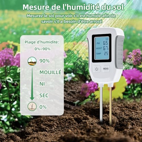 Mcbazel Testeur de Sol ph 3 en 1, Détecteur de Test de Sol Acide-Base, Mesure de Température et d'Humidité avec Affichage LCD Rétroéclairé Compatible avec Le Jardinage/Plantes en Pot/Ferme – Image 6