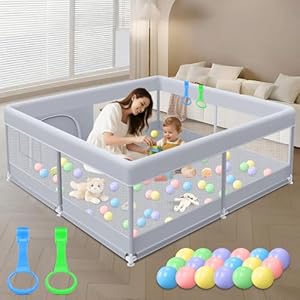 Corralito para bebés de 50 x 50 pulgadas, corralito para bebés y niños pequeños, corralito de juegos para interiores y exteriores, con tela agradable al tacto y malla suave transpirable, color