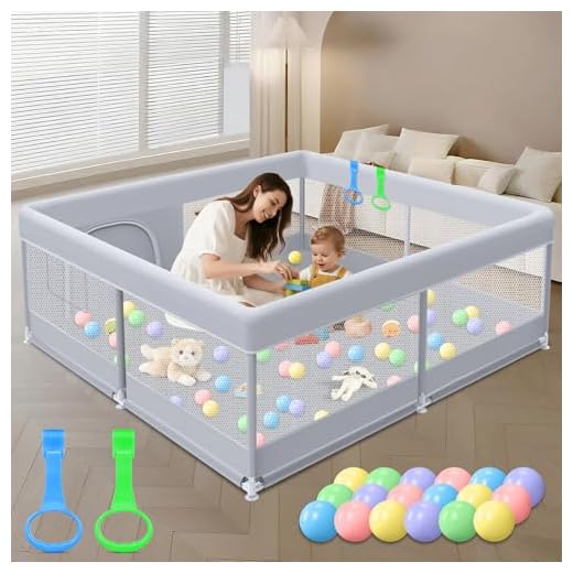 XVISHX Baby Playpen 50 x 50 Inch Play Pen Playards, Playpen for Babies and Toddlers, Baby Playard for Indoor & Outdoor Active Center Game Fence, with Skin-Friendly Fabric and Soft Breathable Mesh Grey