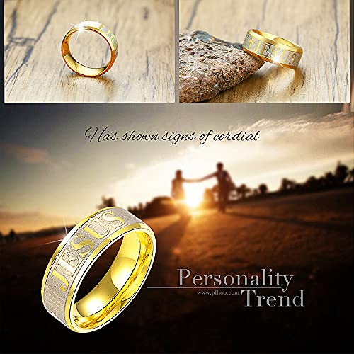 Hsqyj Christian Jesus Cross Ring Stainless Steel Religious Amulet Ring Catholic Ring Jewelry For Men Boys Unique Gifts (Gold, 11) #TOP3