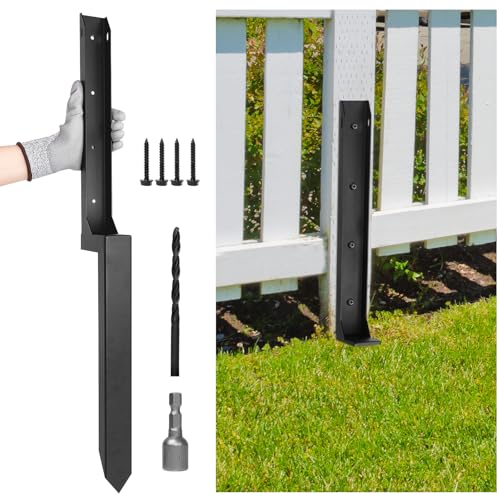 VALKINWORKS Fence Post Repair Kit 1 Pack Heavy-Duty One-Piece Steel Anchor with Stakes for 4x4/6x6 Wood Fence Posts