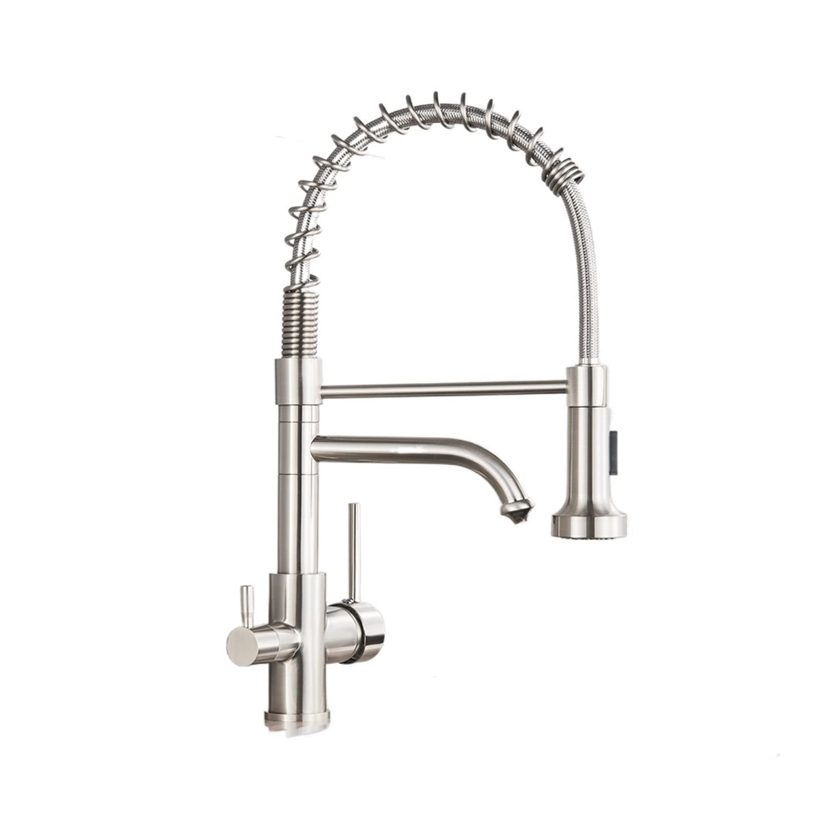 ZQFHSX Matte Black Kitchen Faucet with Water FilterDual Handle Hot & Cold PullOut Mixer Tap for Drinking Purifin (Brushed Nickel Finish)
