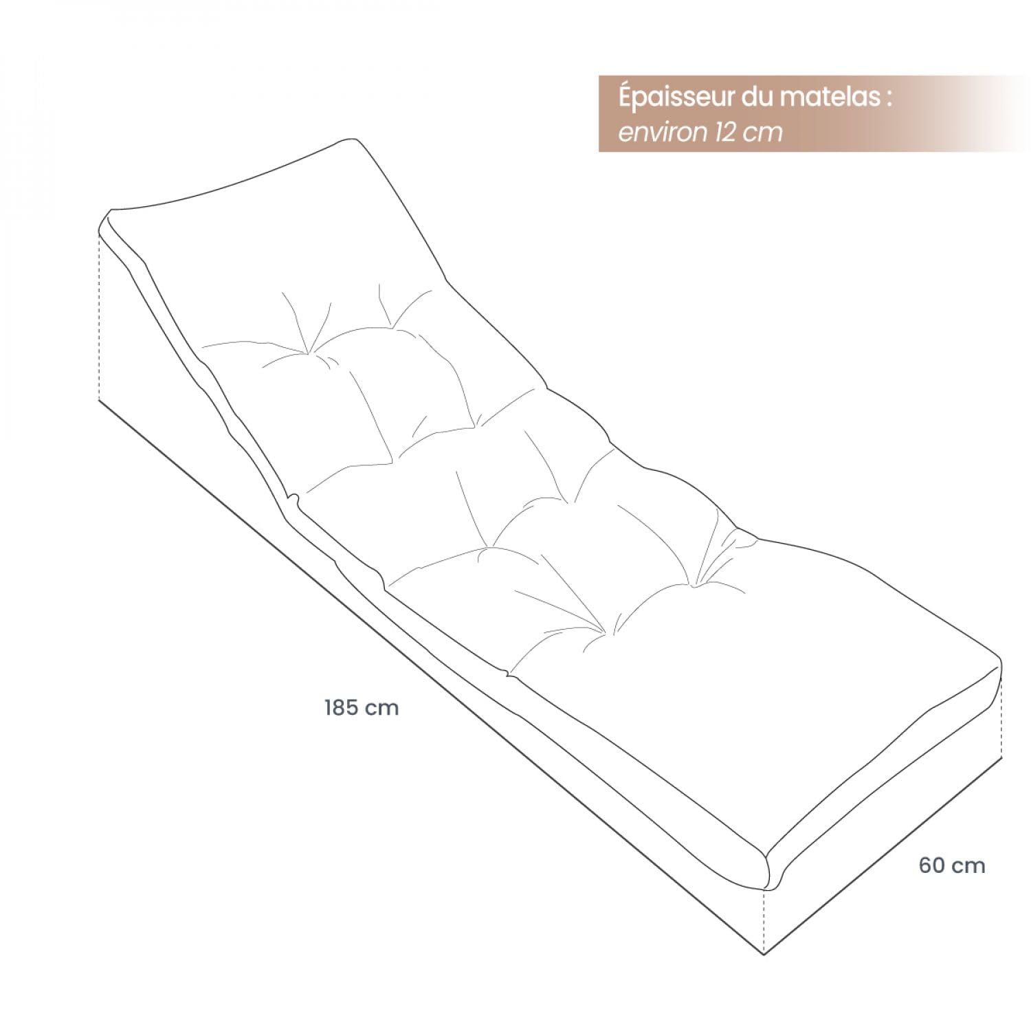 Linxor - Coussin matelassé pour Bain de Soleil, transat - 185 x 60 cm - Plusieurs Coloris