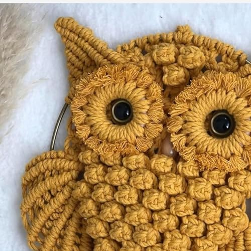 Image of tms Bohemian Owl Macrame Wall Hanging - 12 x 23 Inch - Handcrafted Boho Home Decor with Natural Elements - Boho Chic Accent for Home, Office, or Living Room (Mustard)