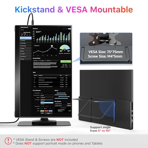 Image of kksmart Portable Monitor for Laptop MacBook Surface PC Xbox PS5, Travel Monitor Second Screen for Laptop, HDMI USB-C VESA Compatible Built-in Speaker, 17.3