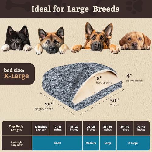 Image of Snoozer Rectangle Cozy Cave Dog Bed, Hooded Dog Bed, Palmer Indigo (XL)