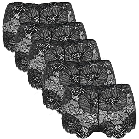 Yintry Women’s Sexy Lace Boy Shorts Panties Hipster Bikini Ladies Knickers Breathable Pack of 5 (S, 5Black) Cover