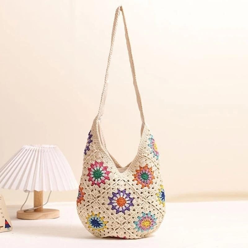 Bolso Ganchillo Flores Bolso de mujer, bolso de hombro de punto, bolso cruzado con flores, bolso de ganchillo, bolso de playa