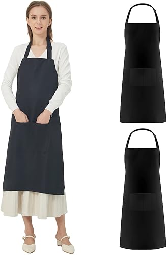 Miniatura 7 de URED Delantal ajustable para mujer con bolsillos delantal de chef negro grueso delantal largo de cocina para hombre